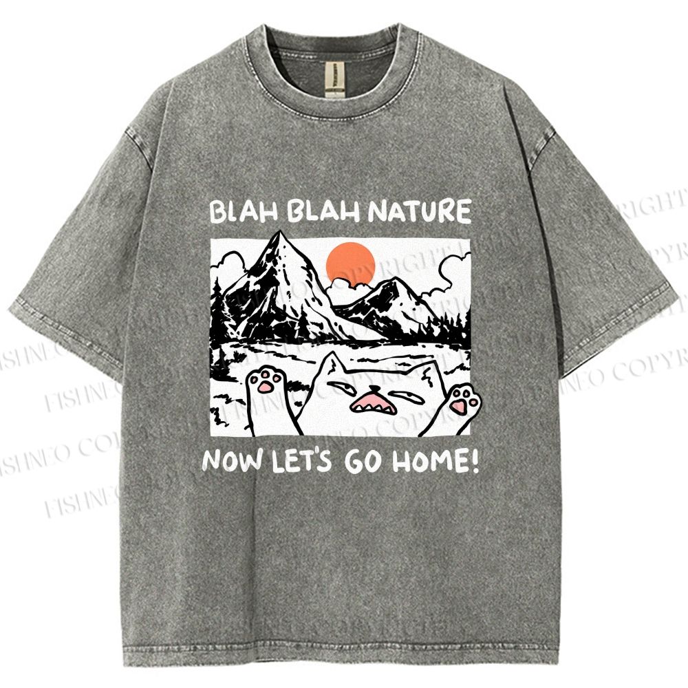 Unisex Let's Go Home Cat Printed Washed Tee