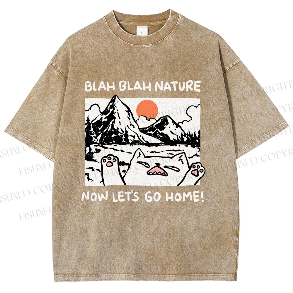 Unisex Let's Go Home Cat Printed Washed Tee