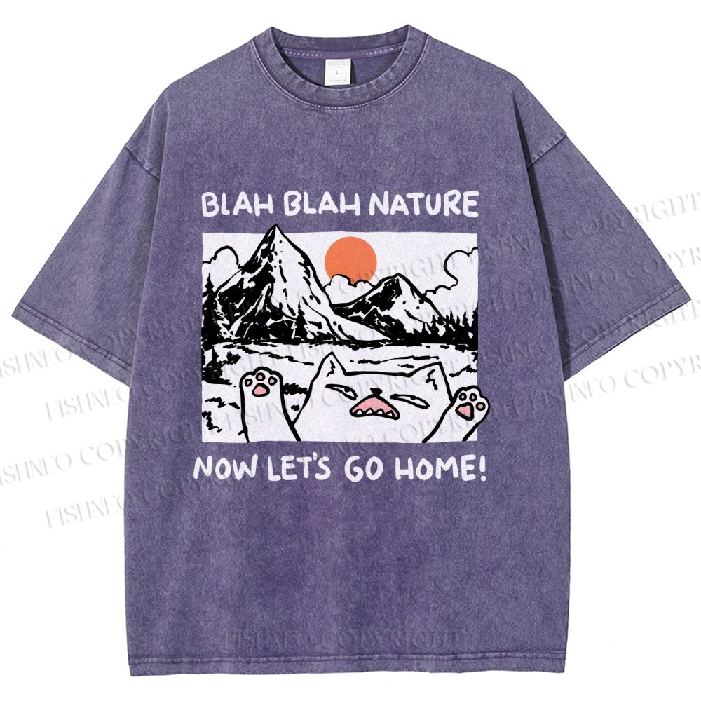 Unisex Let's Go Home Cat Printed Washed Tee