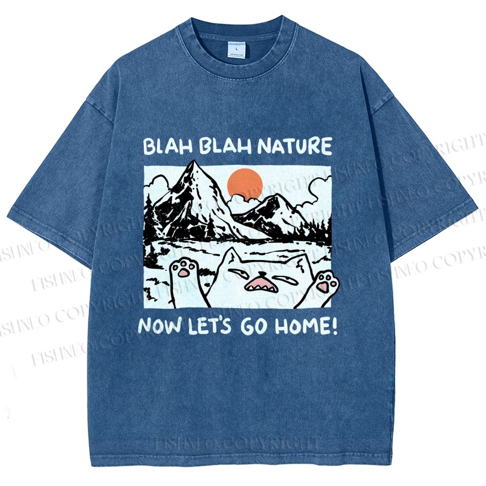 Unisex Let's Go Home Cat Printed Washed Tee
