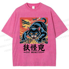 Unisex Cat Monster Printed Washed Tee