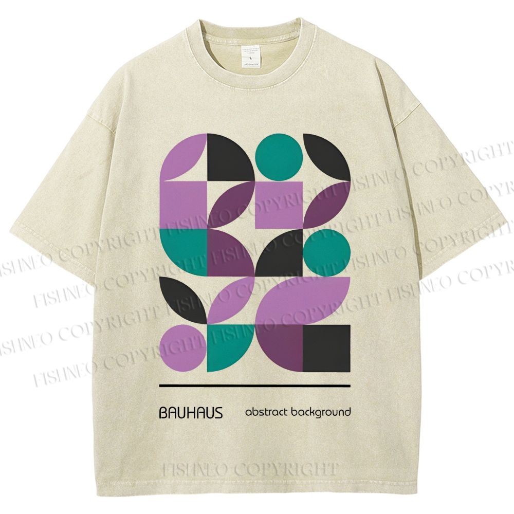 Unisex Bauhaus Geometric Color Blocks Printed Washed Tee