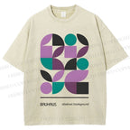 Unisex Bauhaus Geometric Color Blocks Printed Washed Tee