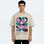 Unisex Bauhaus Geometric Color Blocks Printed Washed Tee
