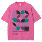 Unisex Bauhaus Geometric Color Blocks Printed Washed Tee