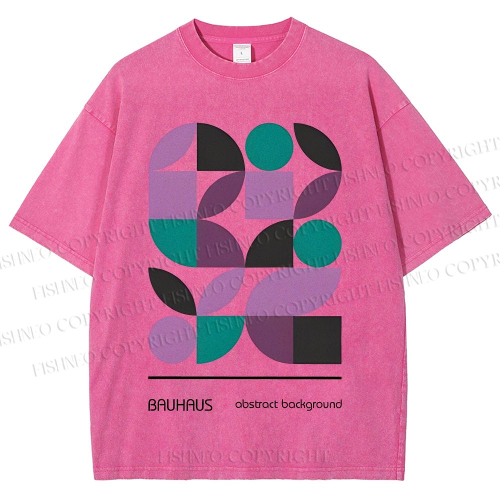 Unisex Bauhaus Geometric Color Blocks Printed Washed Tee