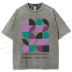 Unisex Bauhaus Geometric Color Blocks Printed Washed Tee
