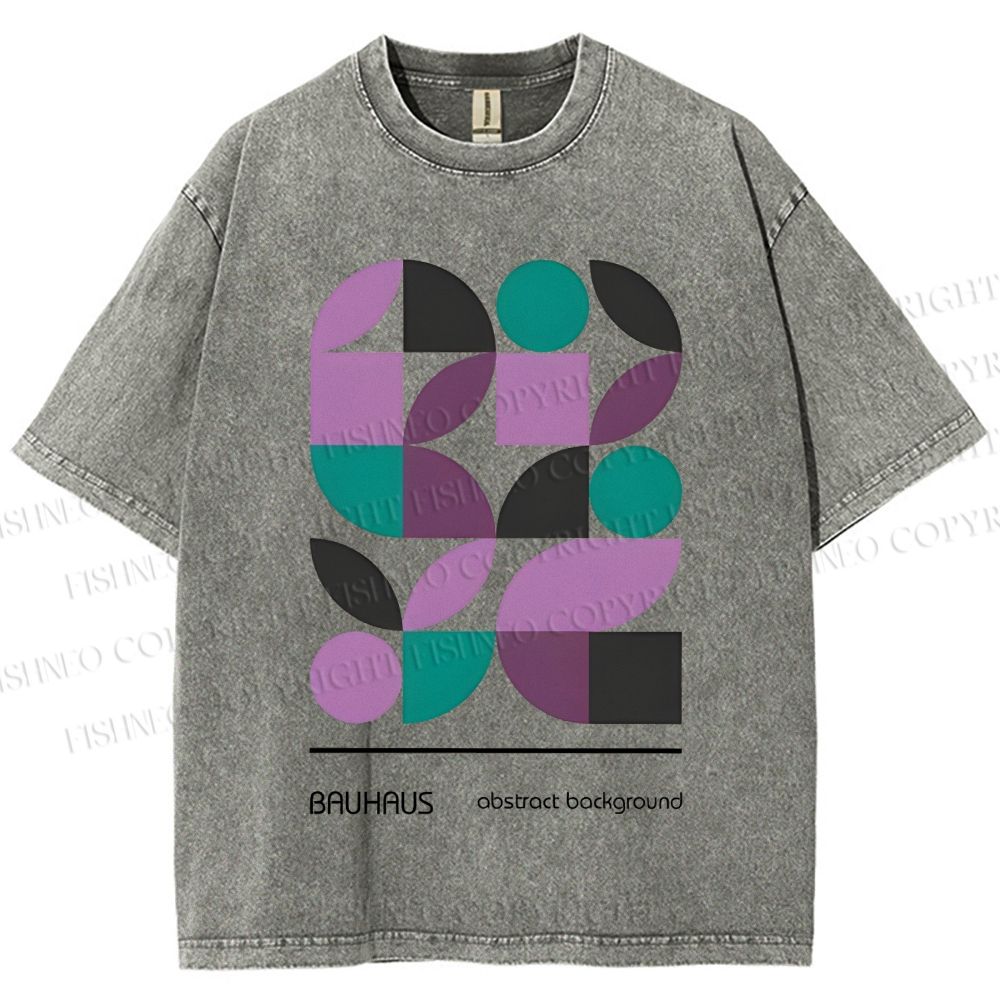 Unisex Bauhaus Geometric Color Blocks Printed Washed Tee