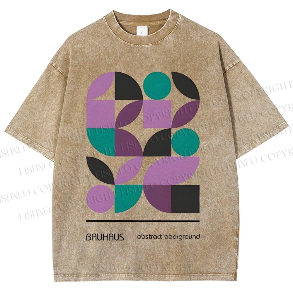 Unisex Bauhaus Geometric Color Blocks Printed Washed Tee