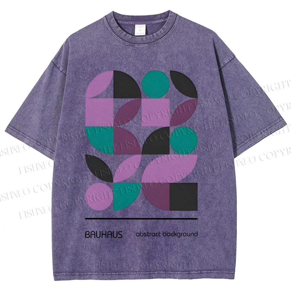 Unisex Bauhaus Geometric Color Blocks Printed Washed Tee