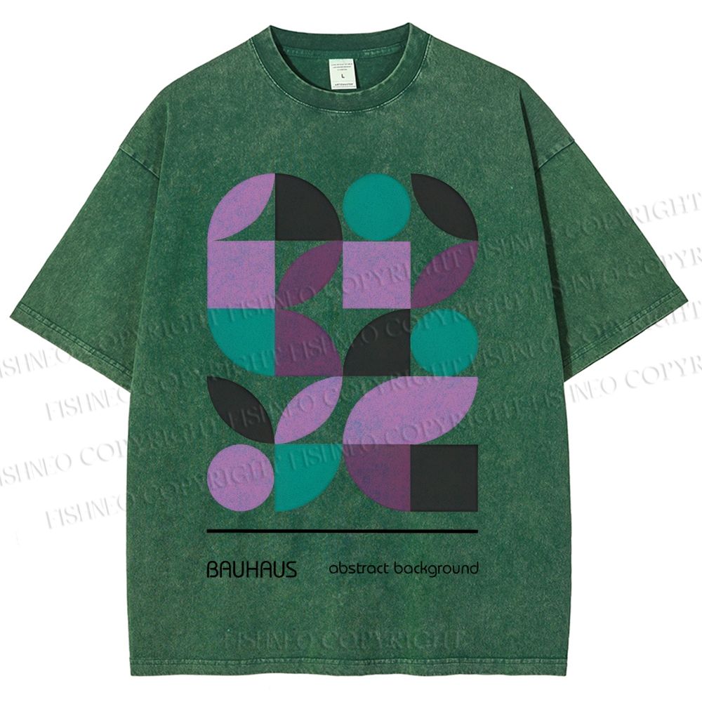 Unisex Bauhaus Geometric Color Blocks Printed Washed Tee
