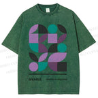 Unisex Bauhaus Geometric Color Blocks Printed Washed Tee