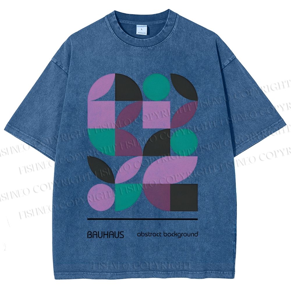Unisex Bauhaus Geometric Color Blocks Printed Washed Tee