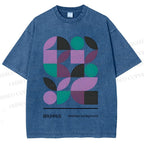 Unisex Bauhaus Geometric Color Blocks Printed Washed Tee