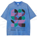 Unisex Bauhaus Geometric Color Blocks Printed Washed Tee