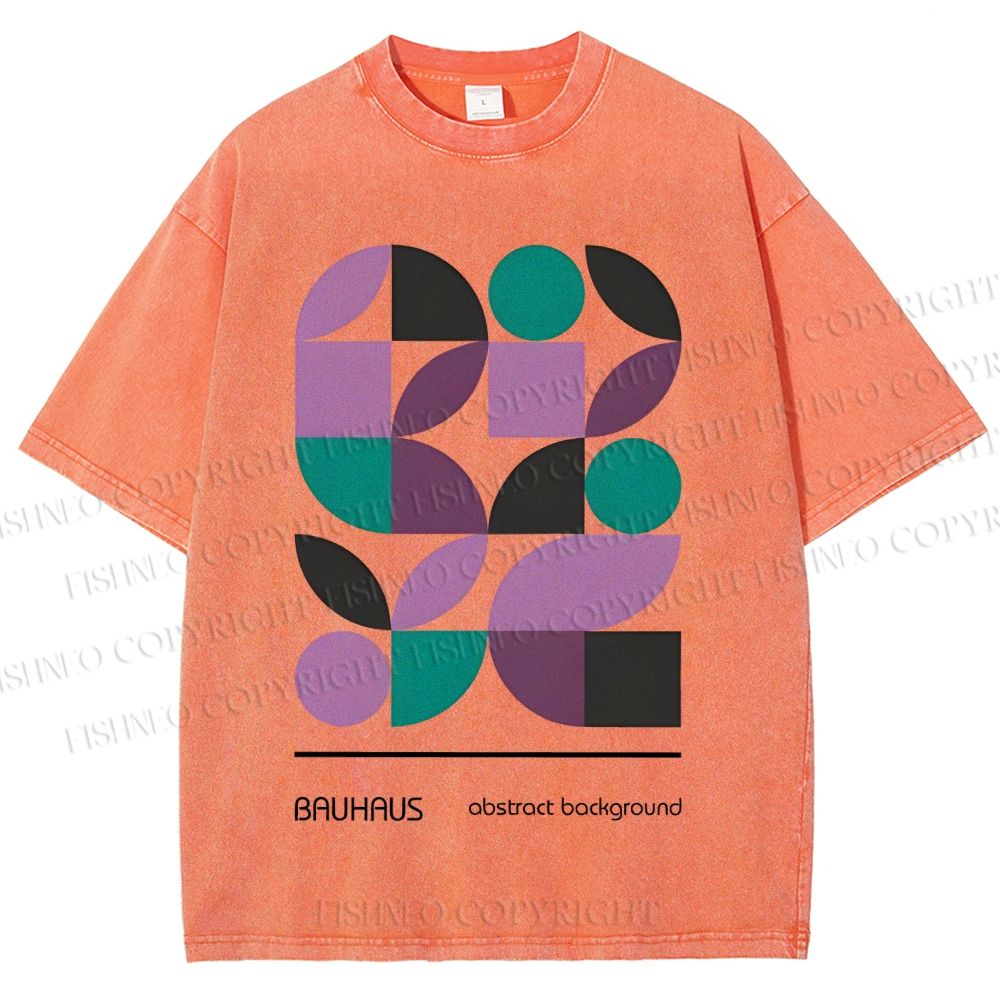 Unisex Bauhaus Geometric Color Blocks Printed Washed Tee