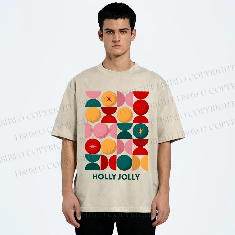 Unisex Holly Jolly Christmas Printed Washed Tee