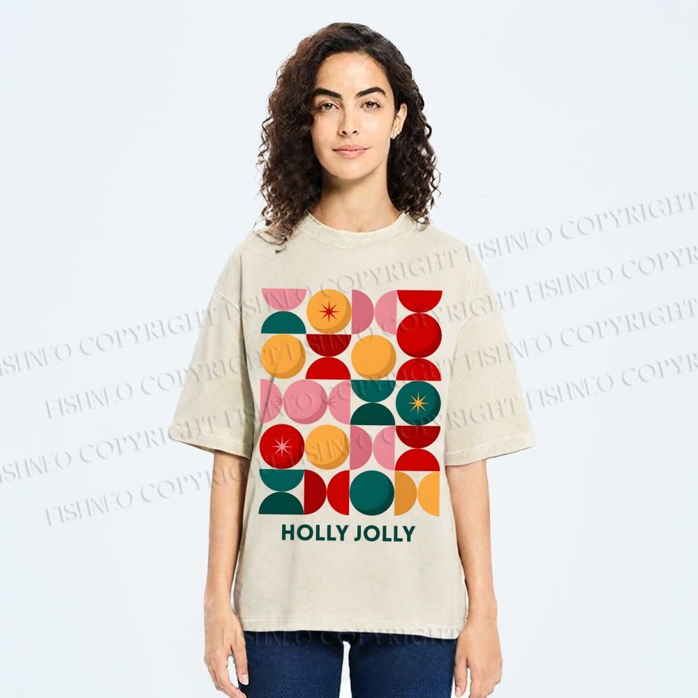Unisex Holly Jolly Christmas Printed Washed Tee