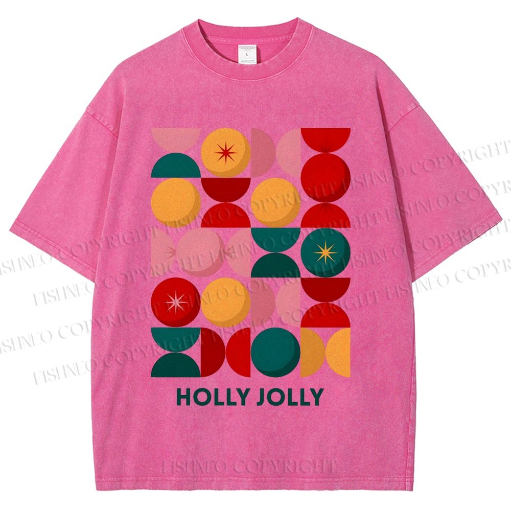 Unisex Holly Jolly Christmas Printed Washed Tee