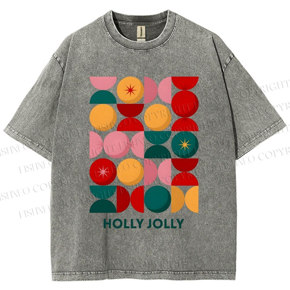 Unisex Holly Jolly Christmas Printed Washed Tee