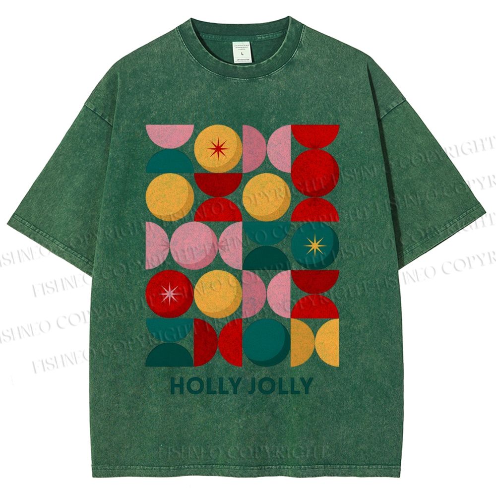 Unisex Holly Jolly Christmas Printed Washed Tee