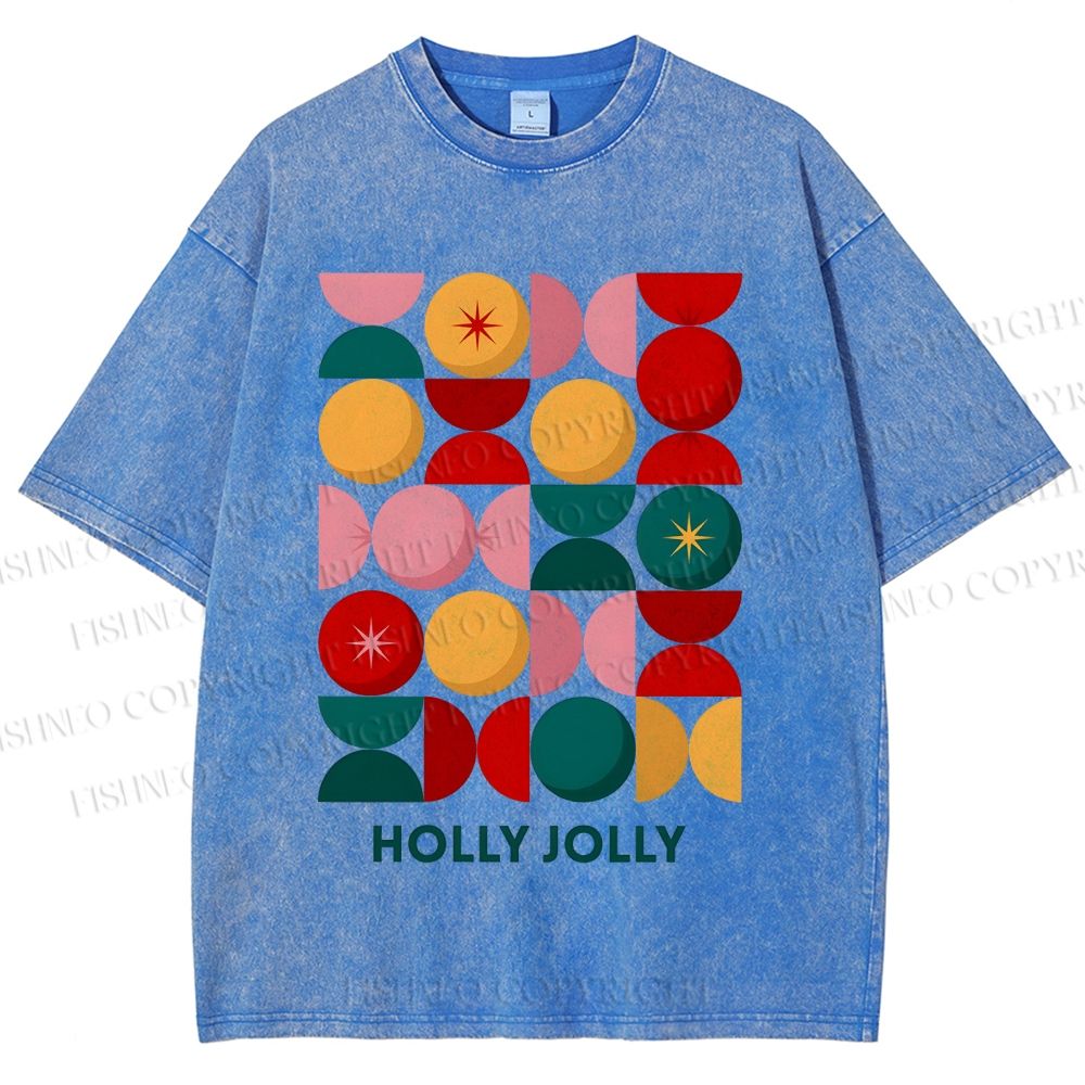 Unisex Holly Jolly Christmas Printed Washed Tee