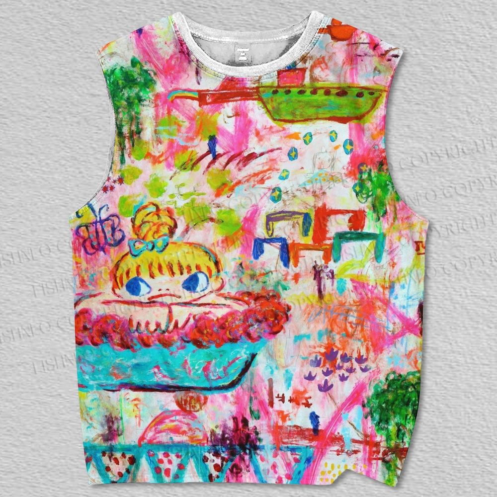 Unisex Ayako Rokkaku Girl in Colorful Mess Printed Tank Top