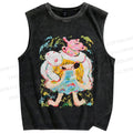 Unisex Ayako Rokkaku Upset Girl With Bunny Toy Printed Washed Tank Top