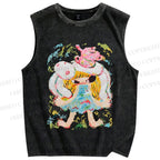 Unisex Ayako Rokkaku Upset Girl With Bunny Toy Printed Washed Tank Top