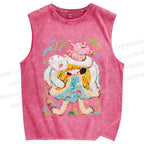Unisex Ayako Rokkaku Upset Girl With Bunny Toy Printed Washed Tank Top