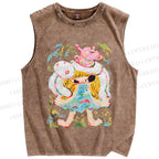 Unisex Ayako Rokkaku Upset Girl With Bunny Toy Printed Washed Tank Top