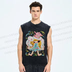 Unisex Ayako Rokkaku Upset Girl With Bunny Toy Printed Washed Tank Top