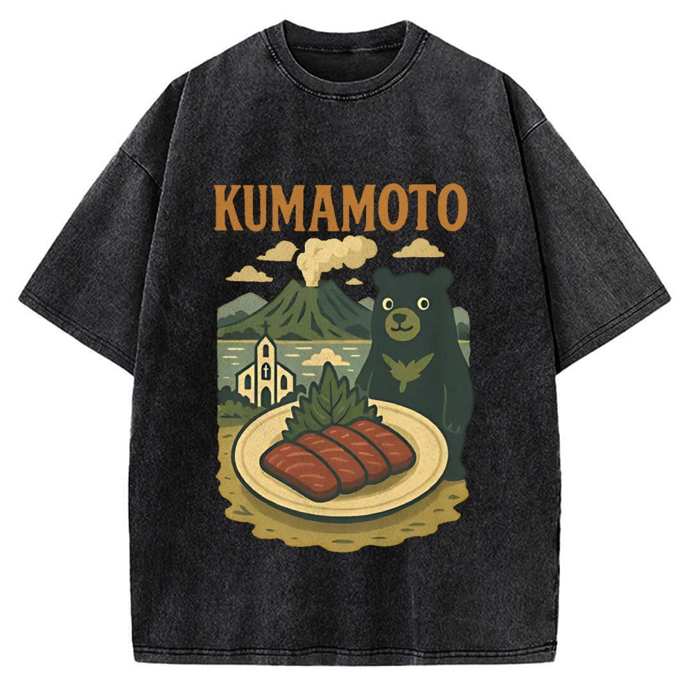 Kumamoto Mount Aso Black Bear Vintage Washed T-shirt