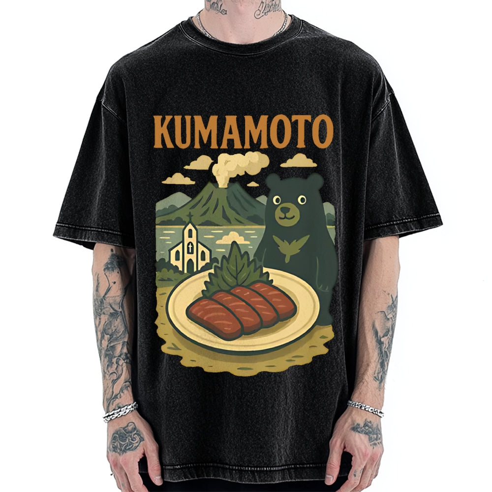Kumamoto Mount Aso Black Bear Vintage Washed T-shirt