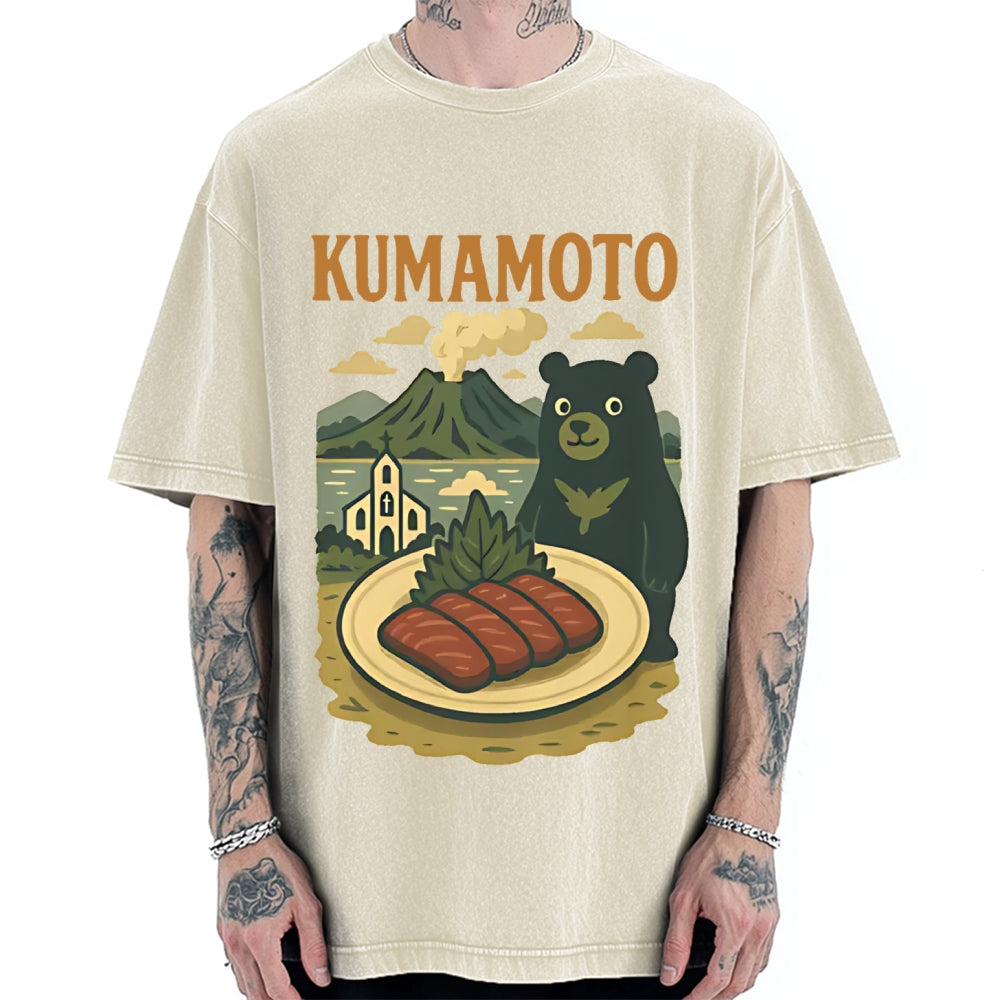 Kumamoto Mount Aso Black Bear Vintage Washed T-shirt