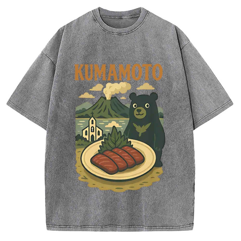 Kumamoto Mount Aso Black Bear Vintage Washed T-shirt