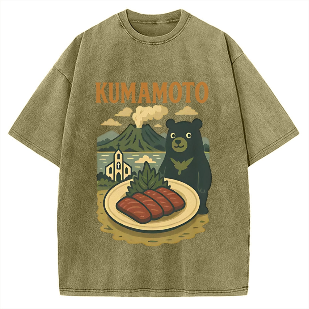 Kumamoto Mount Aso Black Bear Vintage Washed T-shirt