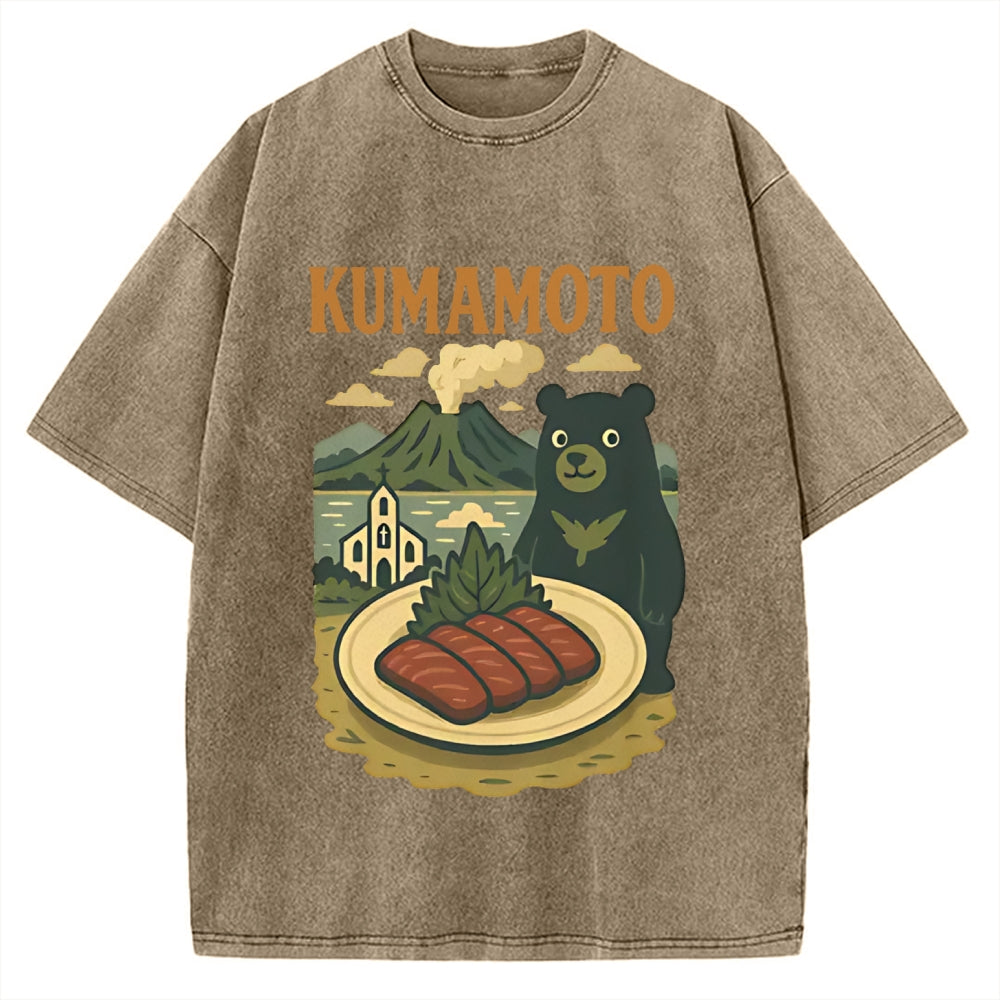 Kumamoto Mount Aso Black Bear Vintage Washed T-shirt
