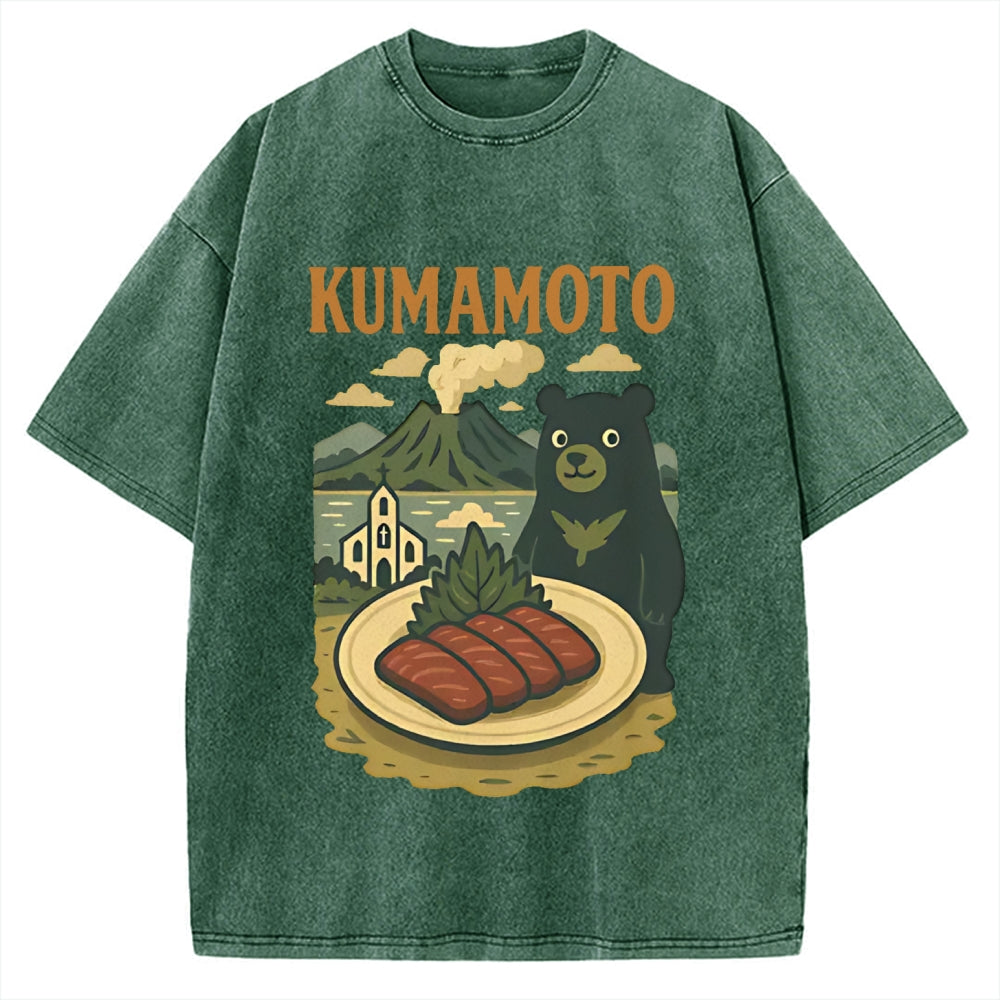 Kumamoto Mount Aso Black Bear Vintage Washed T-shirt