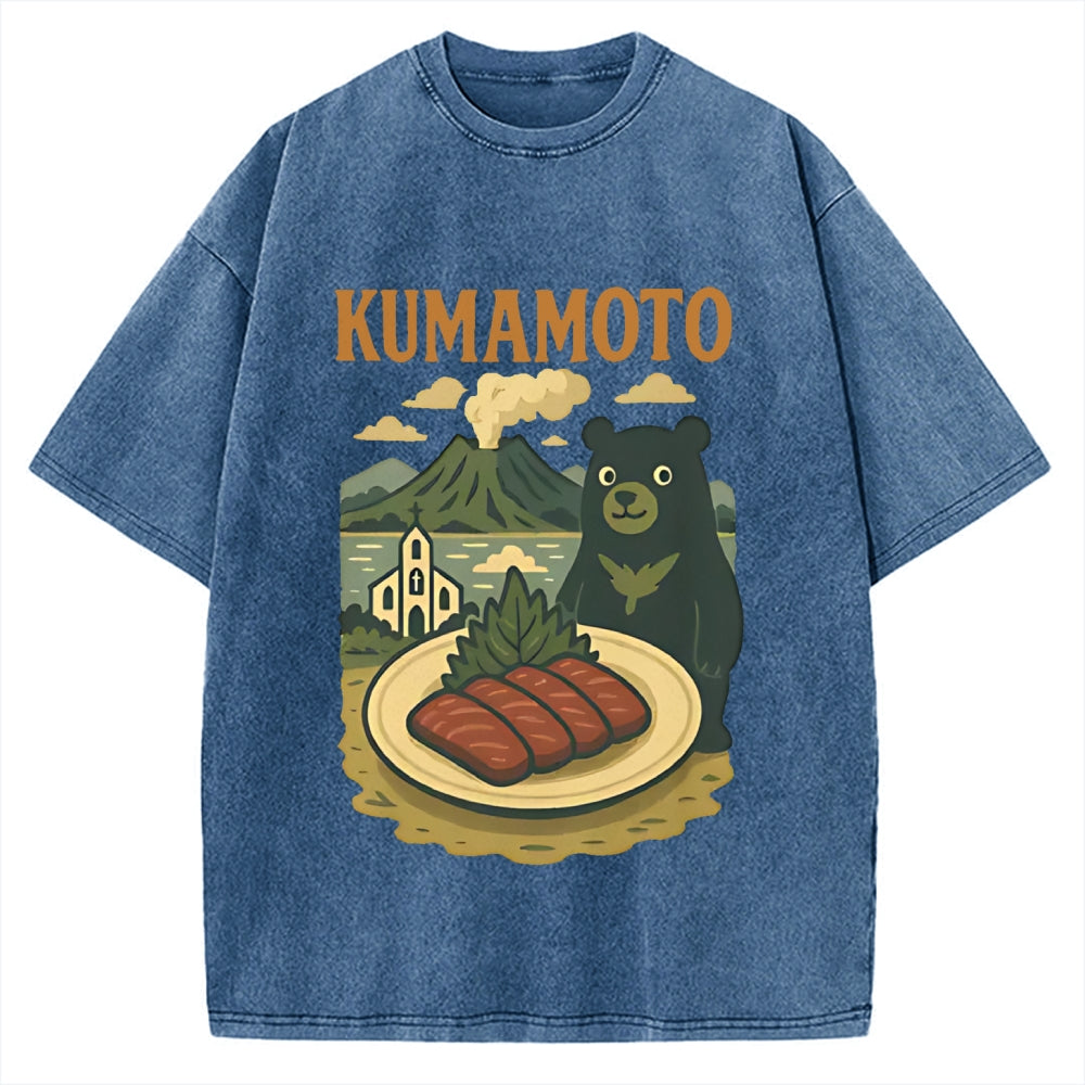 Kumamoto Mount Aso Black Bear Vintage Washed T-shirt
