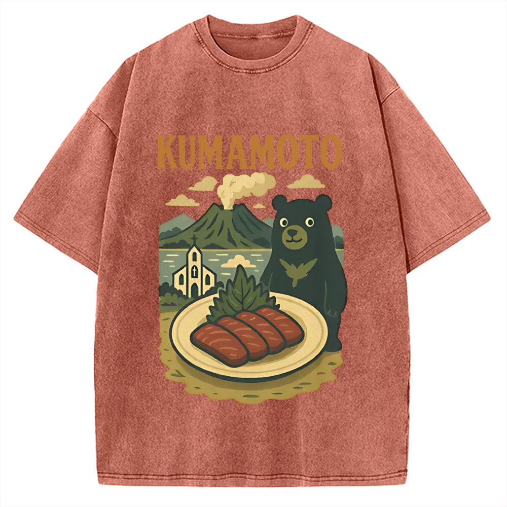 Kumamoto Mount Aso Black Bear Vintage Washed T-shirt