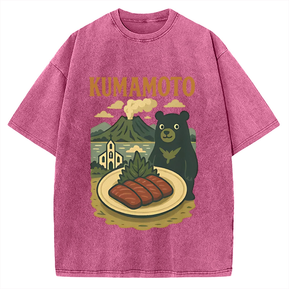 Kumamoto Mount Aso Black Bear Vintage Washed T-shirt