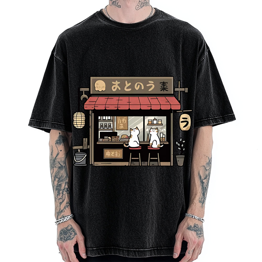 Japanese Cat Cafe Vintage Washed T-shirt