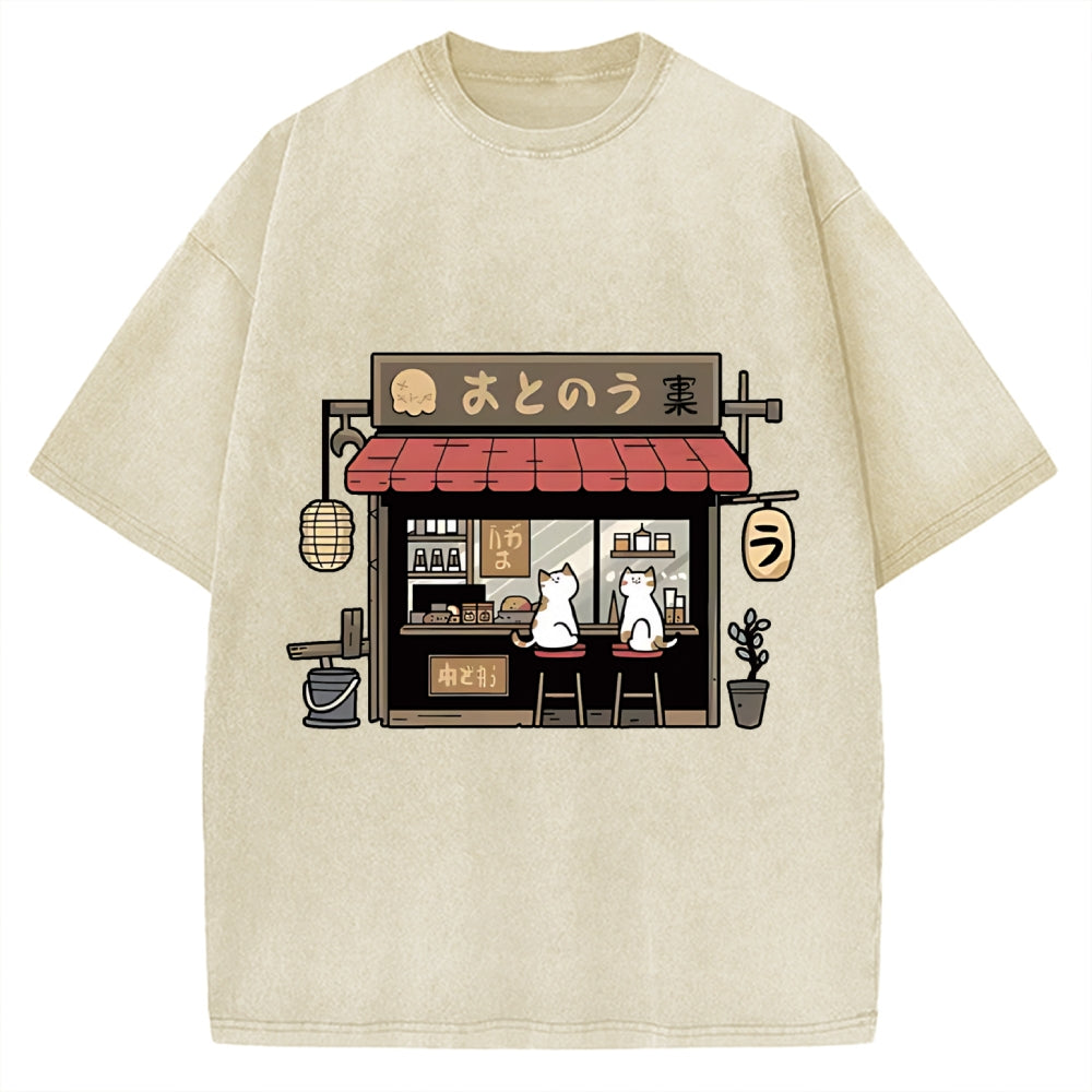 Japanese Cat Cafe Vintage Washed T-shirt