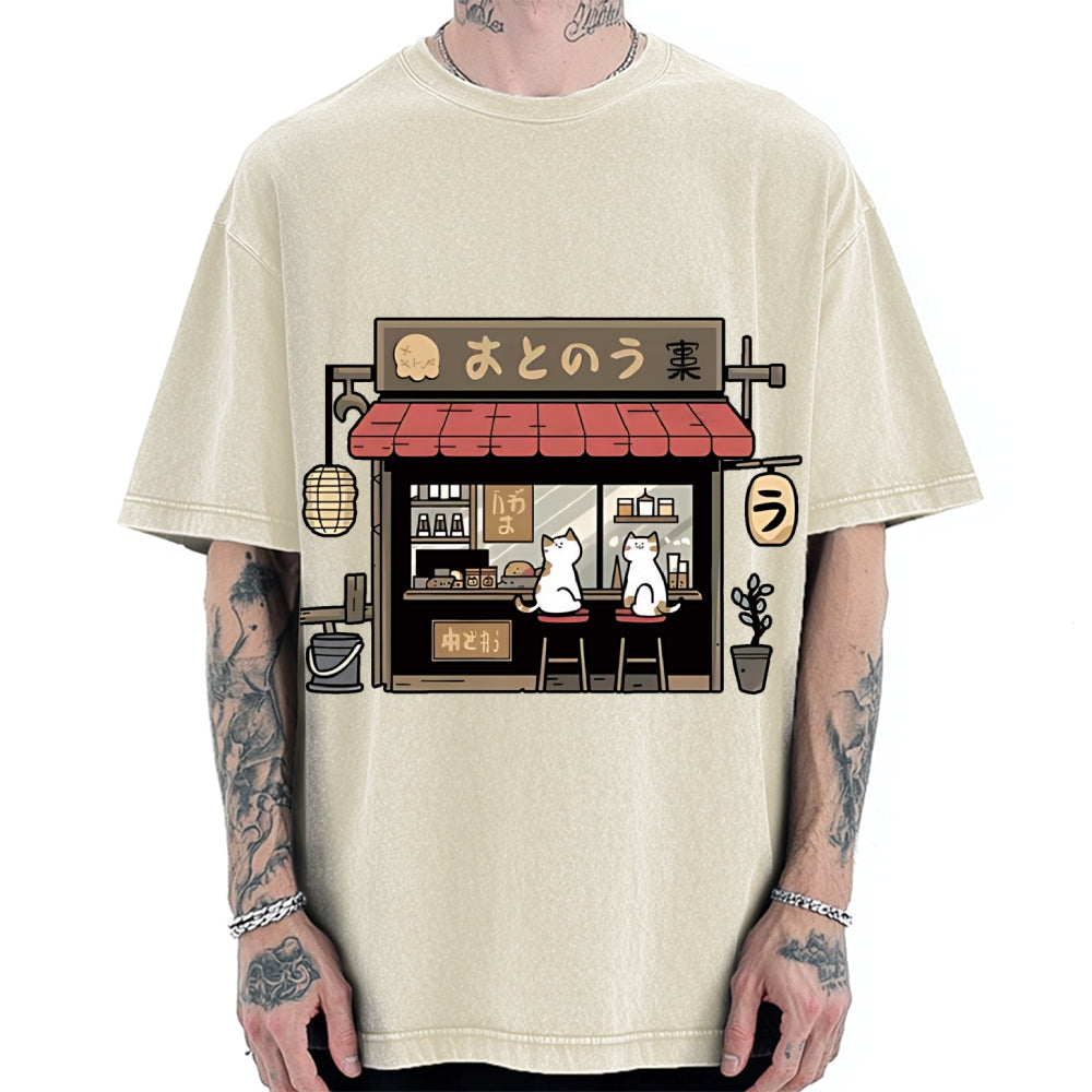Japanese Cat Cafe Vintage Washed T-shirt