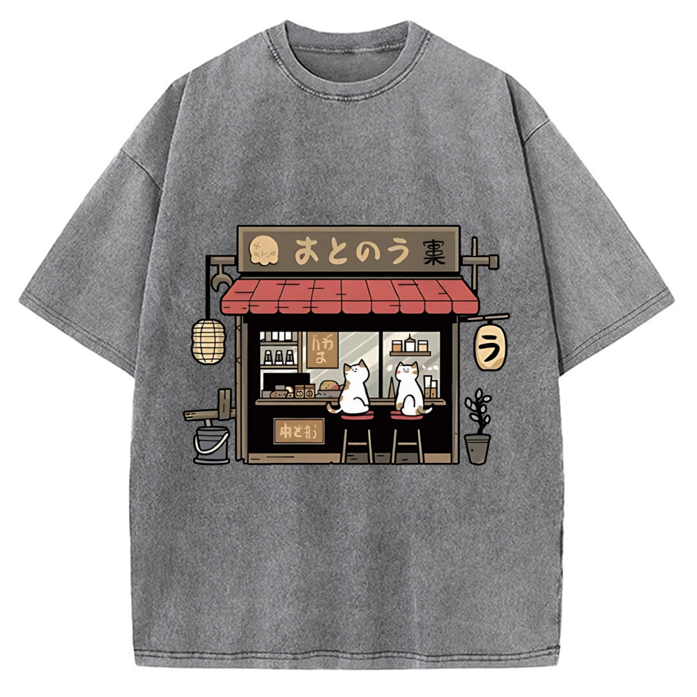 Japanese Cat Cafe Vintage Washed T-shirt