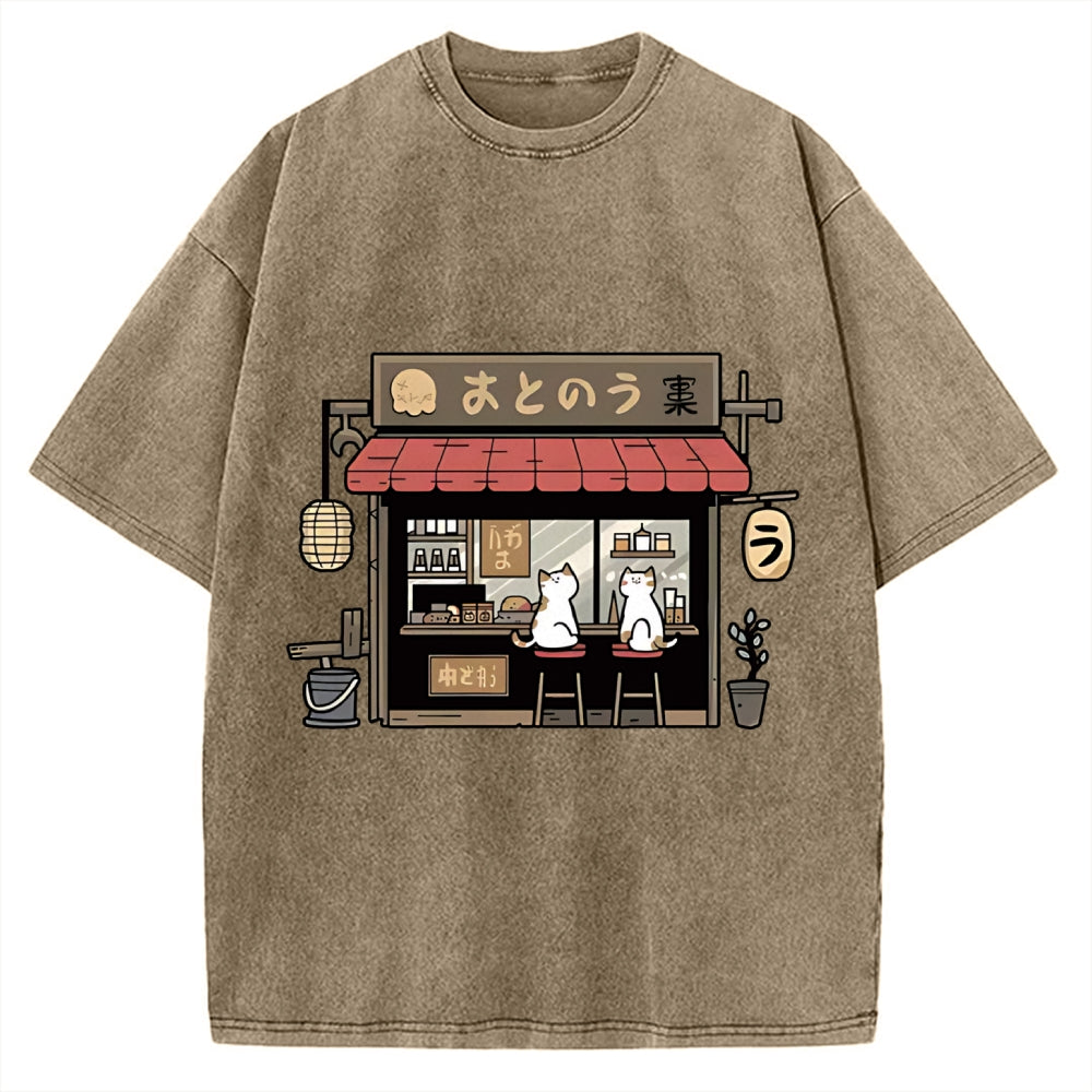 Japanese Cat Cafe Vintage Washed T-shirt