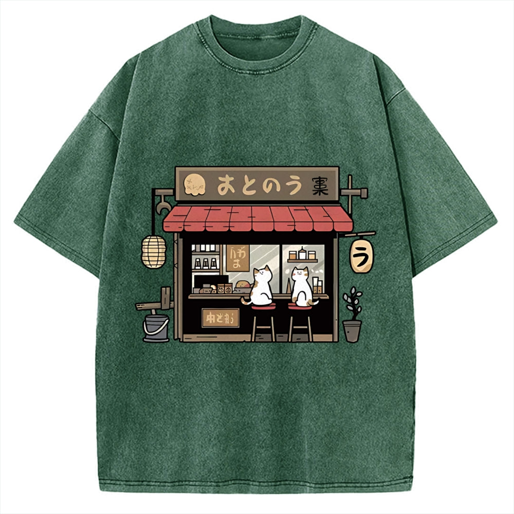 Japanese Cat Cafe Vintage Washed T-shirt