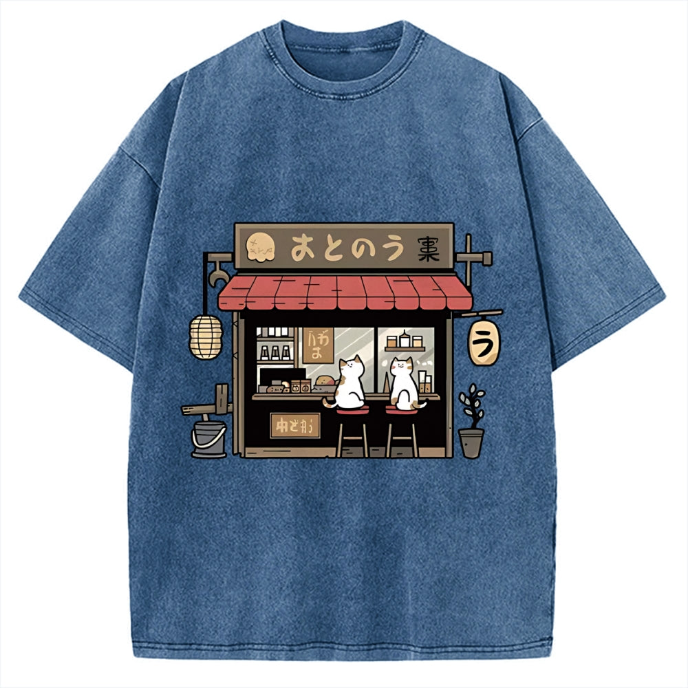 Japanese Cat Cafe Vintage Washed T-shirt