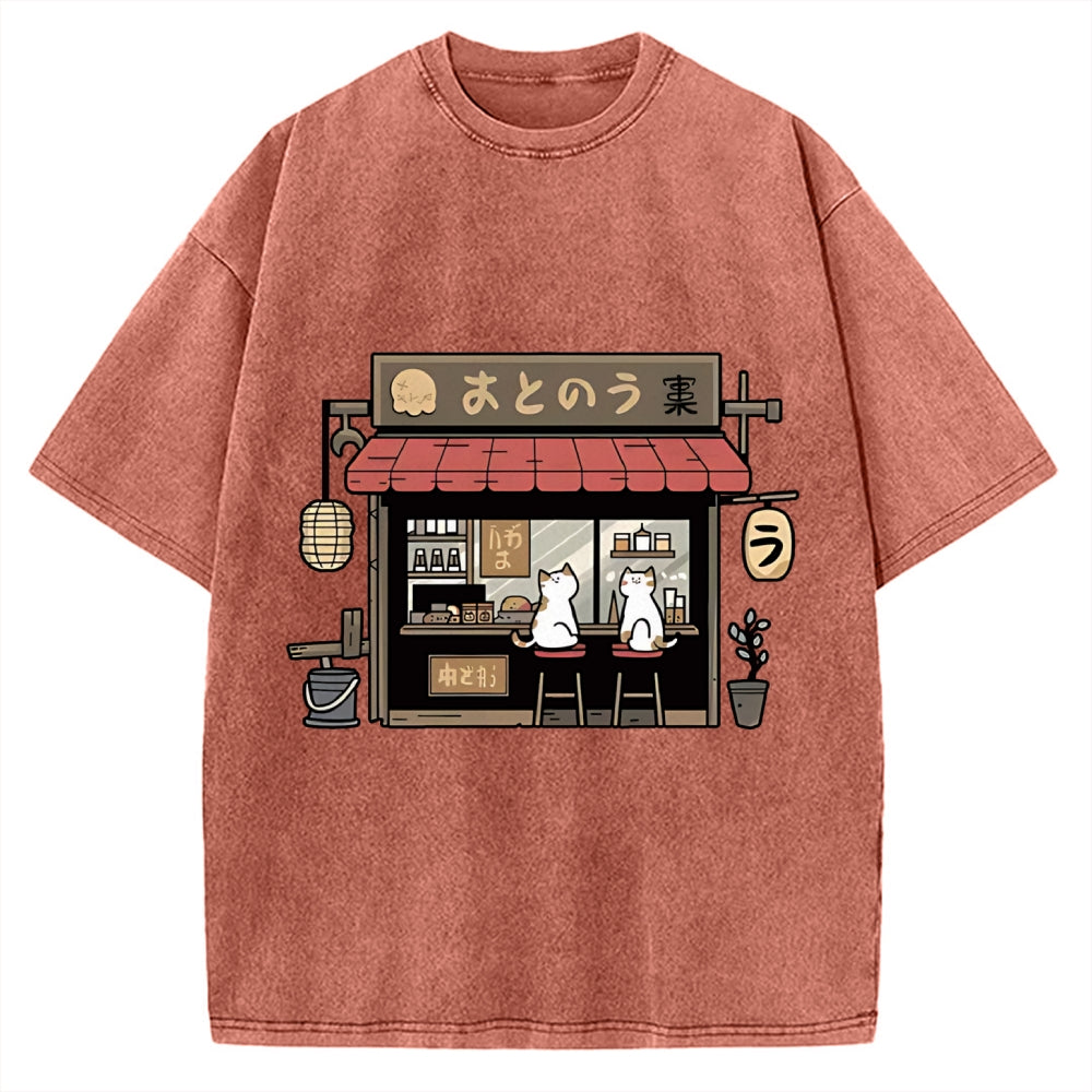 Japanese Cat Cafe Vintage Washed T-shirt
